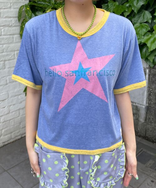 HELLO.SANFRANCISCO（ハローサンフランシスコ）の「【HELLO.SANFRANCISCO/ハローサンフランシスコ】ラインストーンプリントリンガーTEE（Tシャツ/カットソー・レディース・ブルー/ホワイト・ONE SIZE）」の10枚目の写真