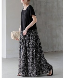 花柄ドッキングTシャツワンピース