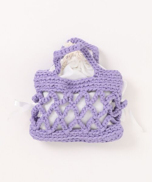 HOOK(フック)の「HOOK for girls ハンドメイド かぎ針編み × サテンリボン ミニ かごバッグ ハンドバッグ(ハンドバッグ・レディース・ネイビー/パープル/ライトブルー/ブラウン/グリーン・FREE)」の12枚目の写真
