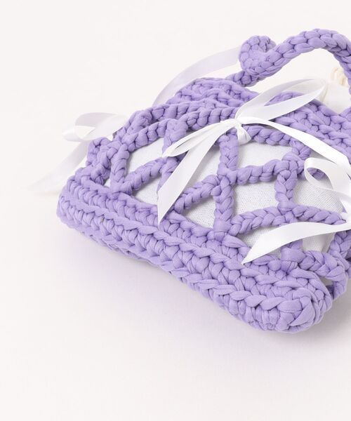 HOOK(フック)の「HOOK for girls ハンドメイド かぎ針編み × サテンリボン ミニ かごバッグ ハンドバッグ(ハンドバッグ・レディース・ネイビー/パープル/ライトブルー/ブラウン/グリーン・FREE)」の13枚目の写真
