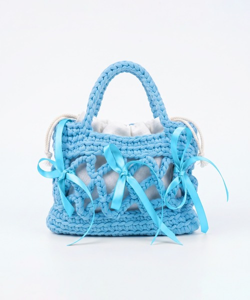 HOOK(フック)の「HOOK for girls ハンドメイド かぎ針編み × サテンリボン ミニ かごバッグ ハンドバッグ(ハンドバッグ・レディース・ネイビー/パープル/ライトブルー/ブラウン/グリーン・FREE)」の19枚目の写真