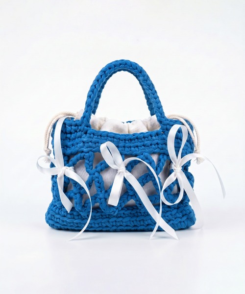 HOOK(フック)の「HOOK for girls ハンドメイド かぎ針編み × サテンリボン ミニ かごバッグ ハンドバッグ(ハンドバッグ・レディース・ネイビー/パープル/ライトブルー/ブラウン/グリーン・FREE)」の20枚目の写真