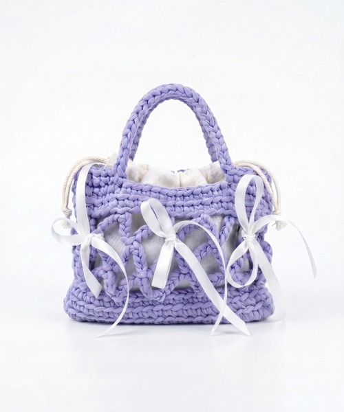 HOOK(フック)の「HOOK for girls ハンドメイド かぎ針編み × サテンリボン ミニ かごバッグ ハンドバッグ(ハンドバッグ・レディース・ネイビー/パープル/ライトブルー/ブラウン/グリーン・FREE)」の21枚目の写真