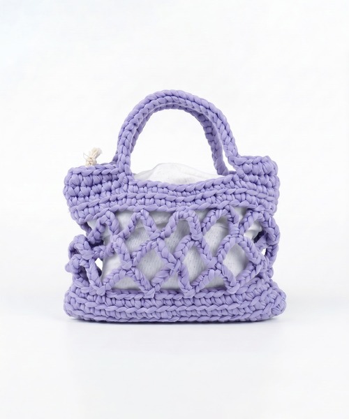 HOOK(フック)の「HOOK for girls ハンドメイド かぎ針編み × サテンリボン ミニ かごバッグ ハンドバッグ(ハンドバッグ・レディース・ネイビー/パープル/ライトブルー/ブラウン/グリーン・FREE)」の11枚目の写真