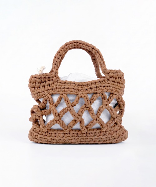 HOOK(フック)の「HOOK for girls ハンドメイド かぎ針編み × サテンリボン ミニ かごバッグ ハンドバッグ(ハンドバッグ・レディース・ネイビー/パープル/ライトブルー/ブラウン/グリーン・FREE)」の7枚目の写真