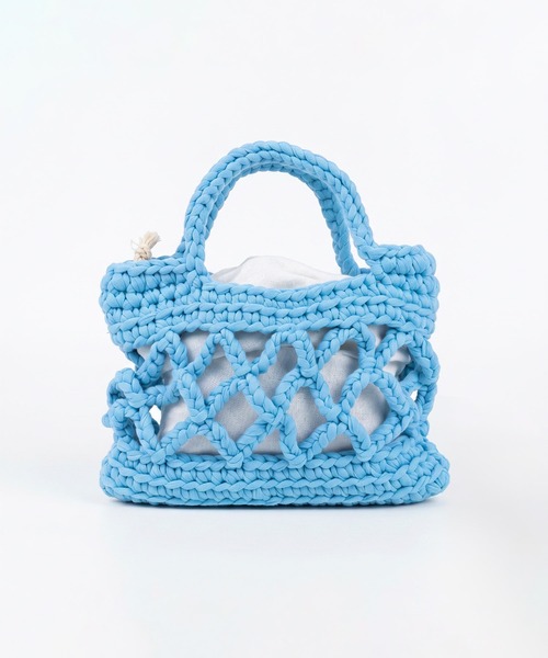 HOOK(フック)の「HOOK for girls ハンドメイド かぎ針編み × サテンリボン ミニ かごバッグ ハンドバッグ(ハンドバッグ・レディース・ネイビー/パープル/ライトブルー/ブラウン/グリーン・FREE)」の9枚目の写真