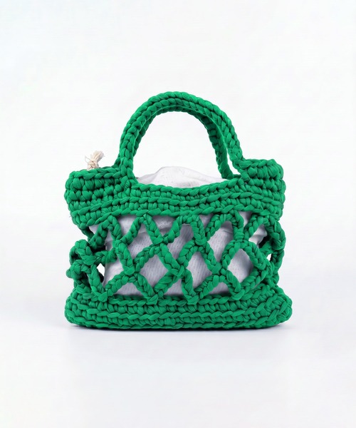 HOOK(フック)の「HOOK for girls ハンドメイド かぎ針編み × サテンリボン ミニ かごバッグ ハンドバッグ(ハンドバッグ・レディース・ネイビー/パープル/ライトブルー/ブラウン/グリーン・FREE)」の8枚目の写真