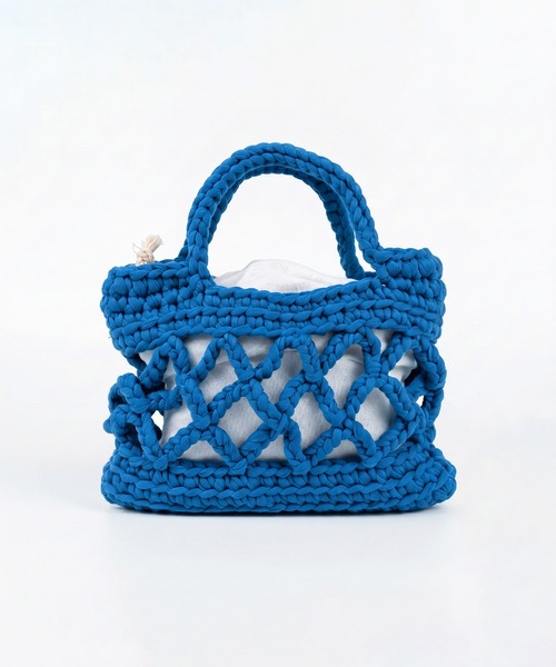 HOOK(フック)の「HOOK for girls ハンドメイド かぎ針編み × サテンリボン ミニ かごバッグ ハンドバッグ(ハンドバッグ・レディース・ネイビー/パープル/ライトブルー/ブラウン/グリーン・FREE)」の10枚目の写真