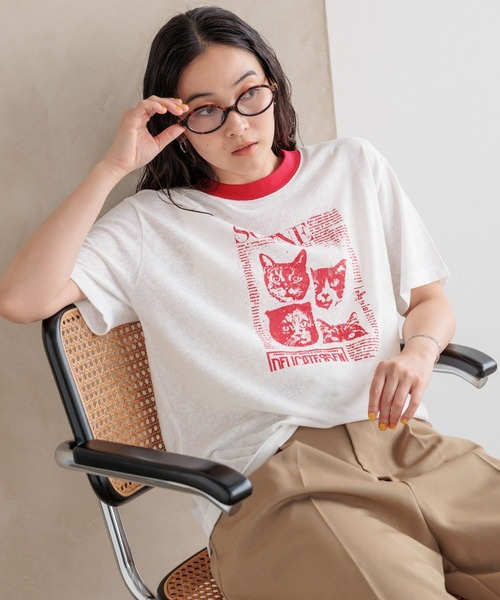 studio CLIP(スタディオクリップ)の「【daily CLIP】CATジャーナルシアーT(Tシャツ/カットソー・レディース・ブラウン/グリーン/ホワイト・FREE)」の9枚目の写真