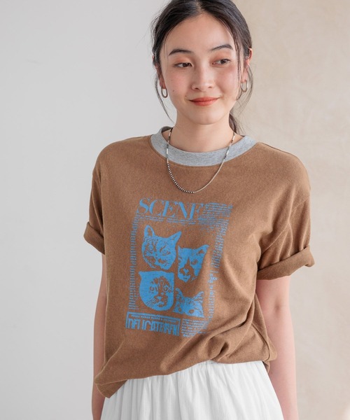 studio CLIP(スタディオクリップ)の「【daily CLIP】CATジャーナルシアーT(Tシャツ/カットソー・レディース・ブラウン/グリーン/ホワイト・FREE)」の13枚目の写真