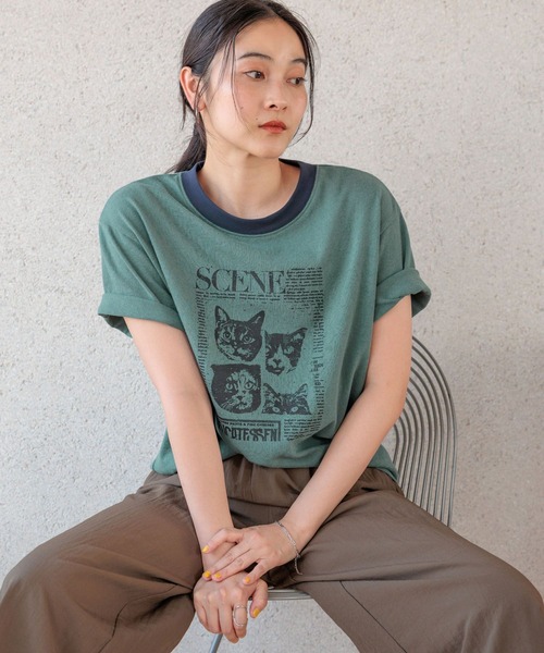 studio CLIP(スタディオクリップ)の「【daily CLIP】CATジャーナルシアーT(Tシャツ/カットソー・レディース・ブラウン/グリーン/ホワイト・FREE)」の16枚目の写真