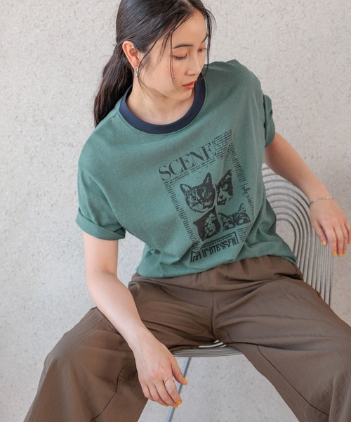 studio CLIP(スタディオクリップ)の「【daily CLIP】CATジャーナルシアーT(Tシャツ/カットソー・レディース・ブラウン/グリーン/ホワイト・FREE)」の17枚目の写真