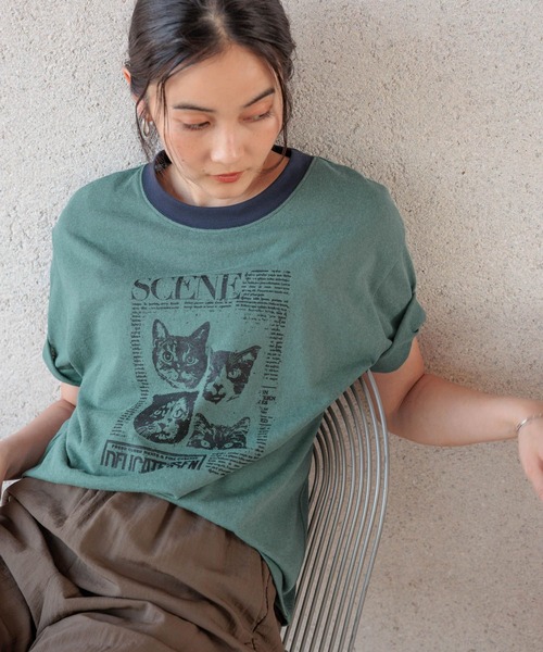 studio CLIP(スタディオクリップ)の「【daily CLIP】CATジャーナルシアーT(Tシャツ/カットソー・レディース・ブラウン/グリーン/ホワイト・FREE)」の18枚目の写真