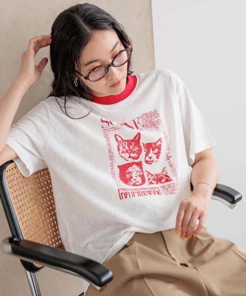 studio CLIP(スタディオクリップ)の「【daily CLIP】CATジャーナルシアーT(Tシャツ/カットソー・レディース・ブラウン/グリーン/ホワイト・FREE)」の7枚目の写真