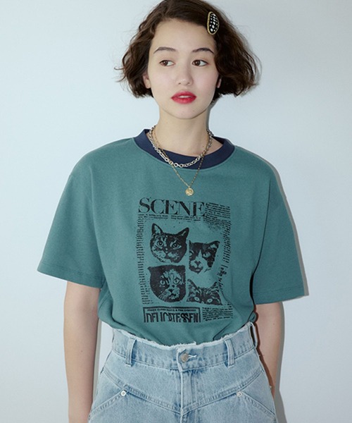 studio CLIP(スタディオクリップ)の「【daily CLIP】CATジャーナルシアーT(Tシャツ/カットソー・レディース・ブラウン/グリーン/ホワイト・FREE)」の4枚目の写真