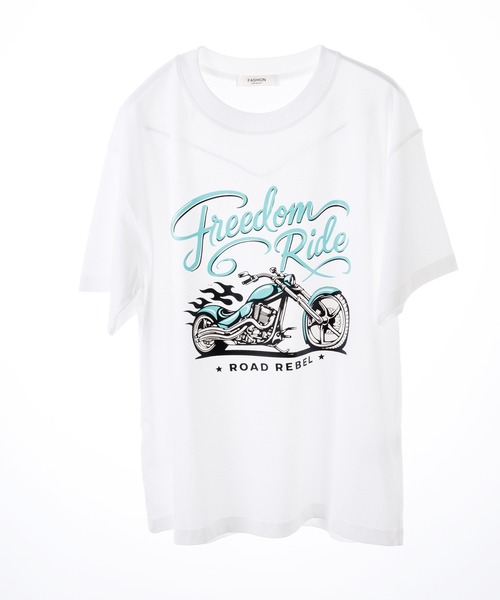 attagirl(アタガール)の「オーバーサイズバイクプリントTシャツ(Tシャツ/カットソー・レディース・グレー/ホワイト/ピンク・L/M)」の4枚目の写真