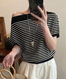 ボーダーオフショルダートップス