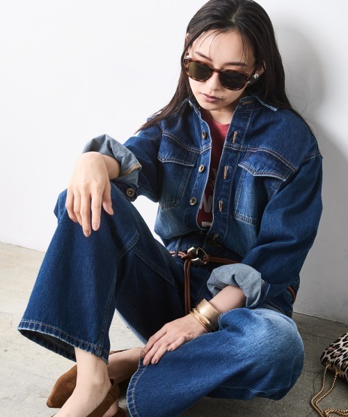 CHIC STYLE(シックスタイル)の「綿100%デニムジャンプスーツ<大きいサイズ有>シックスタイル(つなぎ/オールインワン・レディース・ブルー系・LL/L/M/5L/4L/3L)」の5枚目の写真