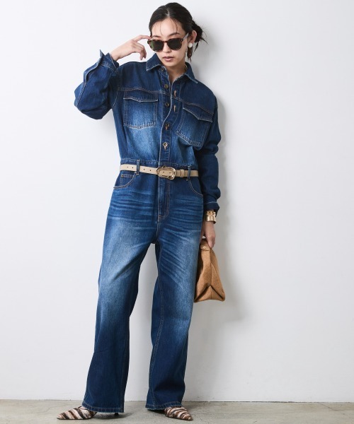 CHIC STYLE(シックスタイル)の「綿100%デニムジャンプスーツ<大きいサイズ有>シックスタイル(つなぎ/オールインワン・レディース・ブルー系・LL/L/M/5L/4L/3L)」の9枚目の写真
