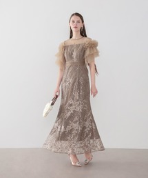 Leja（レジャ）の「【LEJA】フラワースパンコールチュールシアーボリュームスリーブマーメイドワンピースドレス美脚効果結婚式 パーティードレス 成人式 二次会 同窓会 お呼ばれ オケージョン 20代 30代（ドレス）」