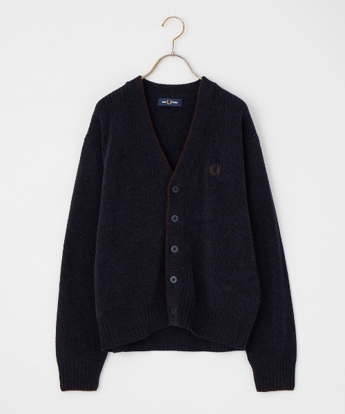 FRED PERRY フレッドペリー カーディガン ロゴ 黒 WEB先行予約】[FRED PERRY/フレッドペリー] 別注 ワンポイントロゴ刺繍