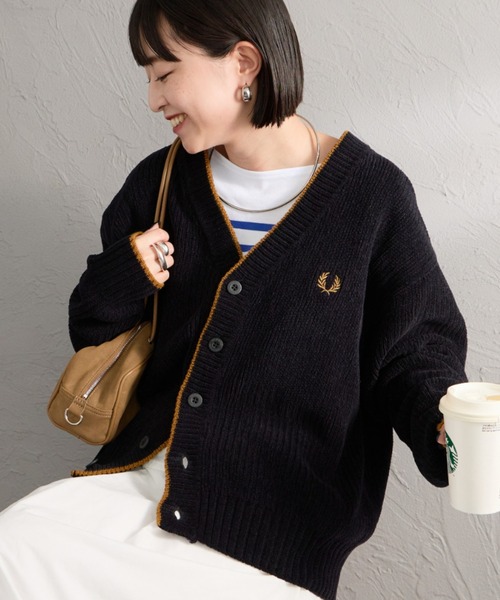 FRED PERRY フレッドペリー カーディガン ロゴ 黒 WEB先行予約】[FRED PERRY/フレッドペリー] 別注 ワンポイントロゴ刺繍
