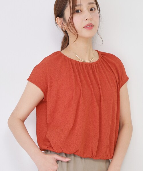 COUP DE CHANCE（クードシャンス）の「【手洗い可／日本製】ギャザーデザインプルオーバー（Tシャツ/カットソー・レディース・レンガ/ネイビー/ライトグレー系5/ライトグレー・38/34）」の9枚目の写真