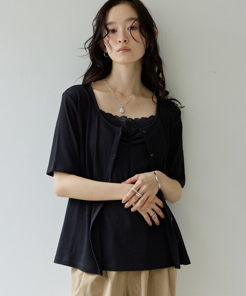 DISCOAT(ディスコート)の「【Noka】レースレイヤード風プルオーバー(Tシャツ/カットソー・レディース・オフホワイト/ブラック/グレー・FREE)」の15枚目の写真