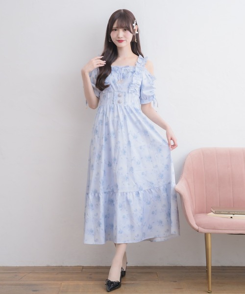 ローズプリントオフショルフリルワンピース（ワンピース）｜couture BY