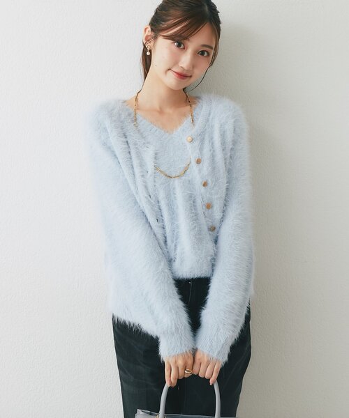 La boutique BonBon（ラブティックボンボン）の「【アンサンブル可・極上の肌触り】へアリーフェザークルーネックカーディガン（カーディガン/ボレロ・レディース・チャコールグレー/サックスブルー/ピンク・FREE）」の20枚目の写真