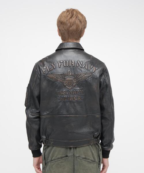 AVIREX(アヴィレックス)の「《NAVAL COLLECTION》LEATHER JACKET”FLY FOR NAVY” / レザージャケット フライ フォー ネイビー / AVIREX / アヴィレックス(ブルゾン・メンズ・ブラック・X-LARGE/XX-LARGE/LARGE)」の2枚目の写真