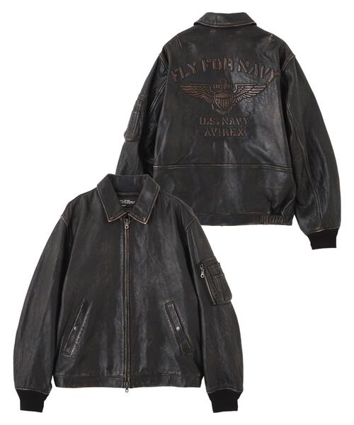 AVIREX(アヴィレックス)の「《NAVAL COLLECTION》LEATHER JACKET”FLY FOR NAVY” / レザージャケット フライ フォー ネイビー / AVIREX / アヴィレックス(ブルゾン・メンズ・ブラック・X-LARGE/XX-LARGE/LARGE)」の1枚目の写真