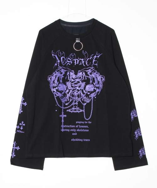 NOVESSEL(ノベセル)の「『AOSPACE/アオスペース』チェーン付きスカルロングスリーブカットソー(Tシャツ/カットソー・レディース・ブラック×ホワイト/ホワイト×ブラック/ブラック×パープル・FREE)」の7枚目の写真