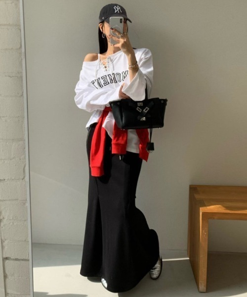 Aelina(エリナ)の「ドローストリングマーメイドフィッシュテールススカート(スカート・レディース・ブラック/チャコールグレー・FREE)」の5枚目の写真