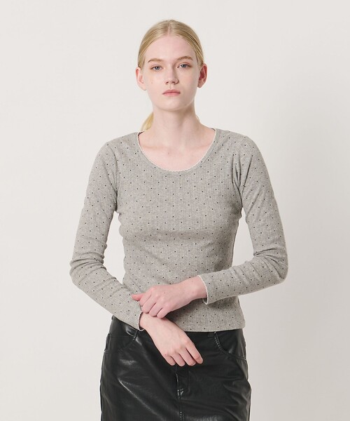 NICE WEATHER(ナイスウェザー)の「<NICE WEATHER>ドットレース カットソー(Tシャツ/カットソー・レディース・ホワイト/ネイビー/ライトグレー・FREE)」の1枚目の写真