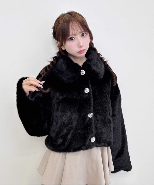 INGNI(イング)の「ステンカラービジューボタンエコファージャケット(その他アウター・レディース・アイボリー/ベージュ/ブラック/グレー系その他・M)」の2枚目の写真