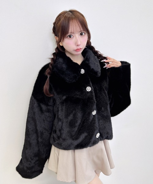INGNI(イング)の「ステンカラービジューボタンエコファージャケット(その他アウター・レディース・アイボリー/ベージュ/ブラック/グレー系その他・M)」の6枚目の写真