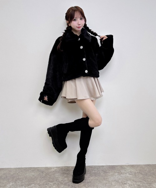 INGNI(イング)の「ステンカラービジューボタンエコファージャケット(その他アウター・レディース・アイボリー/ベージュ/ブラック/グレー系その他・M)」の8枚目の写真