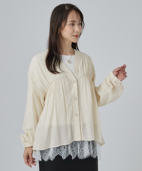 SHOO・LA・RUE(シューラルー)の「【S-LL/洗濯機可】着痩せシルエット シャーリングシャツカーディガン(カーディガン/ボレロ・レディース・ブラウン系その他/チャコールグレー/アイボリー/パープル系・01/02/04/03)」の12枚目の写真