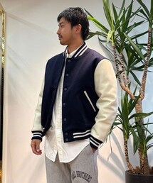 ウール/カウレザー　バーシティジャケット