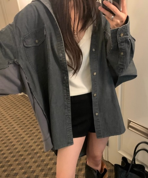 FAVORITO(ファヴォリート)の「襟付きシングルブレストデニムジャケット(デニムジャケット・レディース・グレー/ブルー・F)」の5枚目の写真