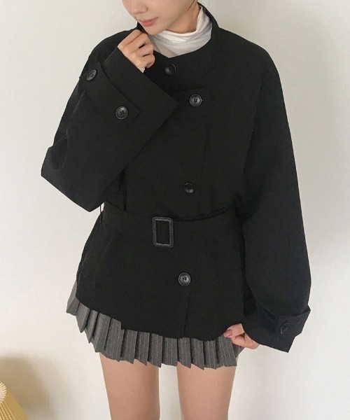 FAVORITO(ファヴォリート)の「ショートトレンチコートジャケット(トレンチコート・レディース・ブラック/ライトブラウン・F)」の3枚目の写真