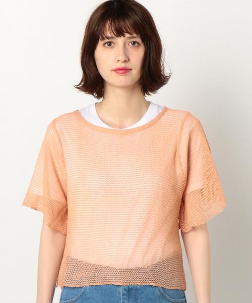 Another Edition(アナザーエディション)の「メッシュフリルスリーブプルオーバー/AEMFC MESH フリル SL PO◆(ニット/セーター・レディース・ホワイト/ライトピンク・FREE)」の4枚目の写真