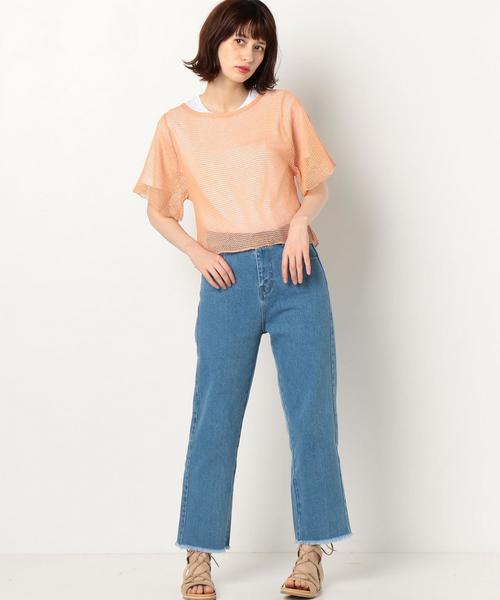 Another Edition(アナザーエディション)の「メッシュフリルスリーブプルオーバー/AEMFC MESH フリル SL PO◆(ニット/セーター・レディース・ホワイト/ライトピンク・FREE)」の10枚目の写真