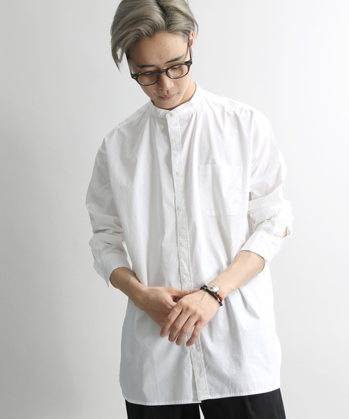 WEGO（ウィゴー）の「WEGO/ストレッチバンドカラーロングシャツ（シャツ/ブラウス・メンズ・ホワイト/ホワイト系その他/ブラック系その他・L/M）」の2枚目の写真