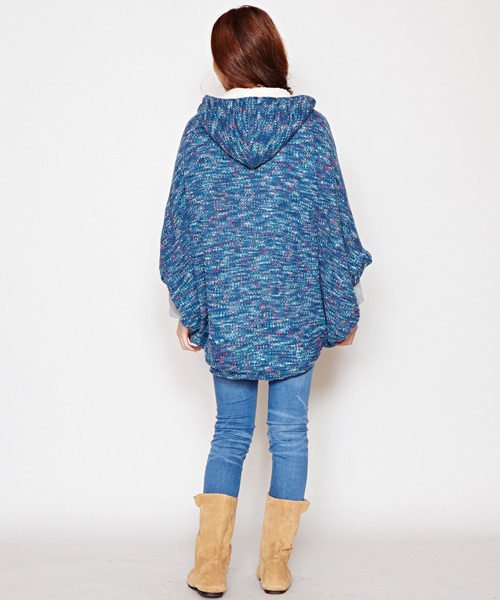 チャイハネ（チャイハネ）の「【チャイハネ】yul カラフルニットポンチョジャケット（その他アウター・レディース・ネイビー/ホワイト/オレンジ・FREE）」の6枚目の写真