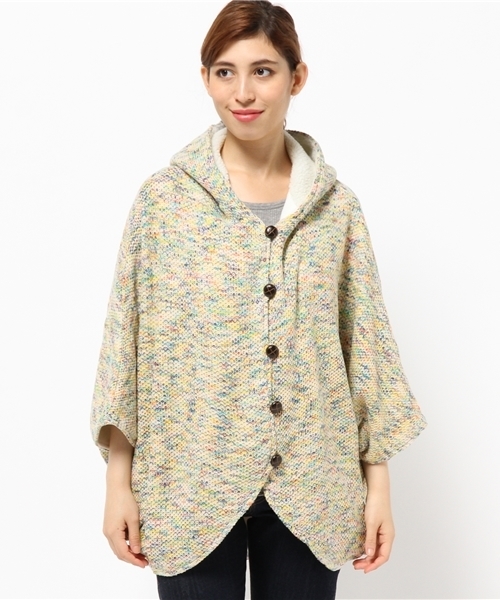 チャイハネ（チャイハネ）の「【チャイハネ】yul カラフルニットポンチョジャケット（その他アウター・レディース・ネイビー/ホワイト/オレンジ・FREE）」の13枚目の写真