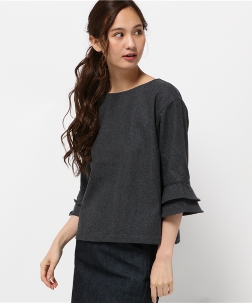 LBC(エルビーシー)の「nカラーフラノ袖フリルプルオーバー(シャツ/ブラウス・レディース・ネイビー/チャコールグレー/ライトブラウン・MEDIUM)」の2枚目の写真