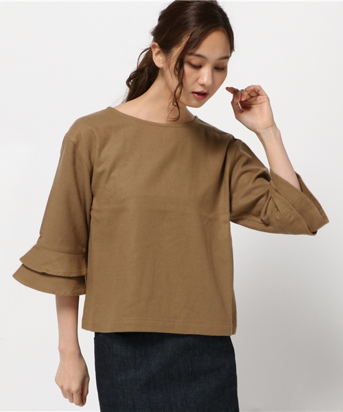 LBC(エルビーシー)の「nカラーフラノ袖フリルプルオーバー(シャツ/ブラウス・レディース・ネイビー/チャコールグレー/ライトブラウン・MEDIUM)」の3枚目の写真