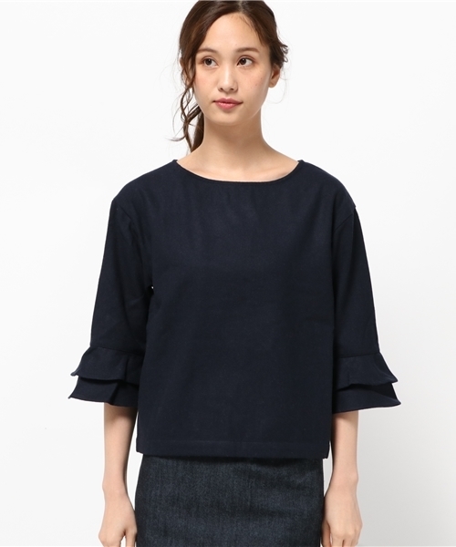 LBC(エルビーシー)の「nカラーフラノ袖フリルプルオーバー(シャツ/ブラウス・レディース・ネイビー/チャコールグレー/ライトブラウン・MEDIUM)」の4枚目の写真